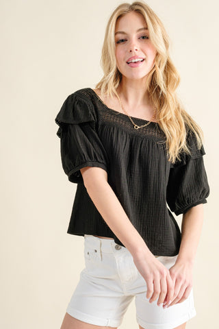 Shop And The Why Square Neck Ruffled Blouse - High-Quality U.S. Made Women’s Fashion with Free & Fast Shipping