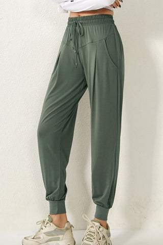 Shop Light Green Drawstring High Waist Active Pants - High-Quality U.S. Made Women’s Fashion with Free & Fast Shipping