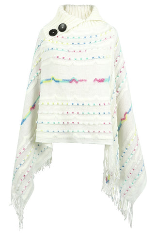 Shop Cloak Sleeve Fringe Detail Poncho - High-Quality U.S. Made Women’s Fashion with Free Fast Shipping