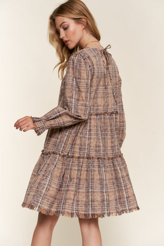 Shop And The Why Full Size Washed Frayed Tiered Plaid Dress - High-Quality U.S. Made Women’s Fashion with Free & Fast Shipping