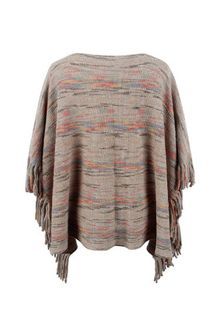 Shop Round Neck Fringe Detail Sleeve Poncho - High-Quality U.S. Made Women’s Fashion with Free & Fast Shipping