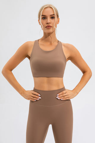 Shop Round Neck Cutout Cropped Active Tank - High-Quality U.S. Made Women’s Fashion with Free & Fast Shipping