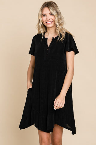 Shop Black Culture Code Full Size Short Sleeve Ruffled Asymmetric Hem Dress - High-Quality U.S. Made Women’s Fashion with Free & Fast Shipping