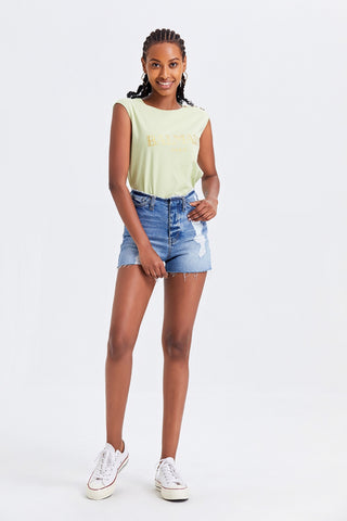 Shop BAYEAS High Rise Bandless Denim Shorts - High-Quality U.S. Made Women’s Fashion with Free & Fast Shipping