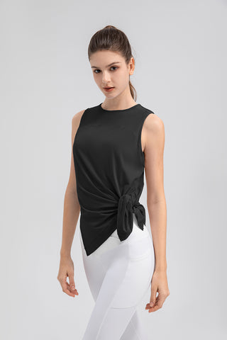 Shop Black Slit Round Neck Tank - High-Quality U.S. Made Women’s Fashion with Free & Fast Shipping