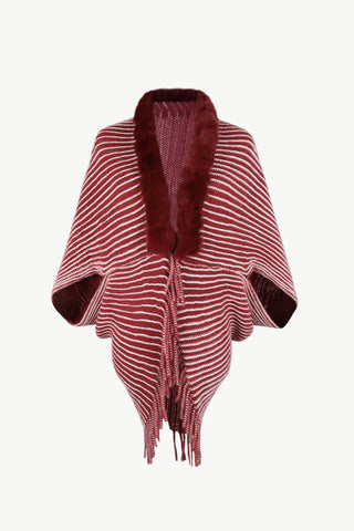 Shop Striped Open Front Fringe Poncho - High-Quality U.S. Made Women’s Fashion with Free Fast Shipping