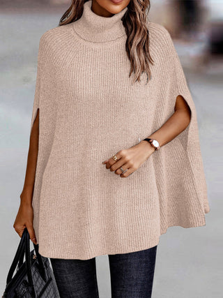 Shop Tan Turtleneck Dolman Sleeve Poncho - High-Quality U.S. Made Women’s Fashion with Free & Fast Shipping