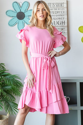 Shop Pink Reborn J Tie Front Ruffled Short Sleeve Dress - High-Quality U.S. Made Women’s Fashion with Free & Fast Shipping