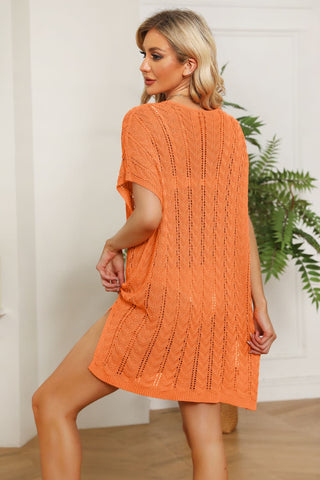 Shop Openwork Side Slit Knit Dress - High-Quality U.S. Made Women’s Fashion with Free & Fast Shipping