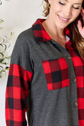 Shop Heimish Full Size Plaid Button Down Shacket - High-Quality U.S. Made Women’s Fashion with Free & Fast Shipping