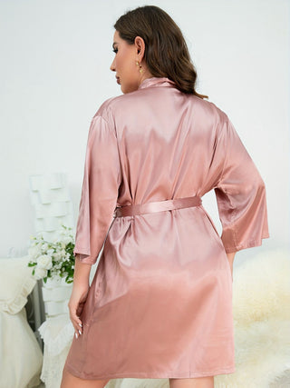 Shop Plus Size Surplice Neck Tie Waist Robe - High-Quality U.S. Made Women’s Fashion with Free & Fast Shipping