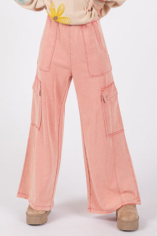 Shop SAGE + FIG Knit Terry Mineral Wash Wide Leg Pants - High-Quality U.S. Made Women’s Fashion with Free & Fast Shipping