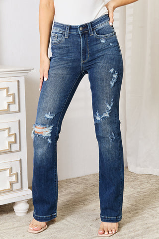 Shop Judy Blue Full Size Mid Rise Hand Sand & Destroy Bootcut Jeans - High-Quality U.S. Made Women’s Fashion with Free & Fast Shipping