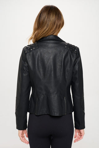 Shop Coalition LA Studded Classic Moto Faux Leather Jacket - High-Quality U.S. Made Women’s Fashion with Free & Fast Shipping