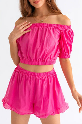 Shop Le Lis Off Shoulder Crop Top and Ruffled Shorts Set - High-Quality U.S. Made Women’s Fashion with Free Fast Shipping