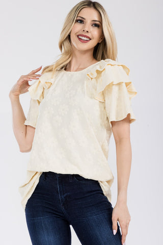 Shop Celeste Full Size Ruffle Layered Short Sleeve Daisy Floral Top - High-Quality U.S. Made Women’s Fashion with Free & Fast Shipping