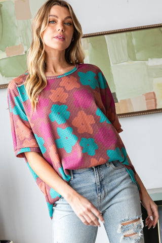 Shop HOPELY Full Size Floral Round Neck Side Slit T-Shirt - High-Quality U.S. Made Women’s Fashion with Free & Fast Shipping