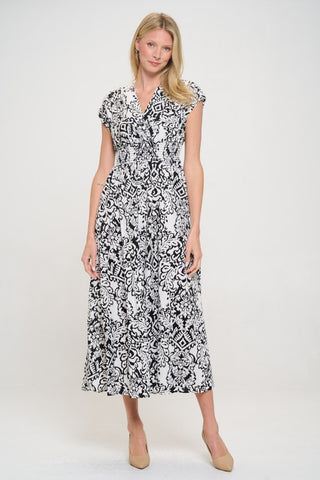 Shop Black RENEE C Printed Smocked Waist Maxi Dress - High-Quality U.S. Made Women’s Fashion with Free & Fast Shipping