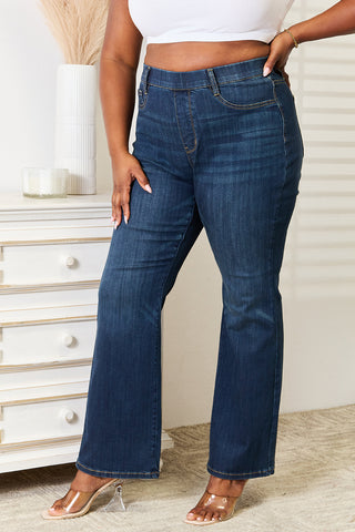 Shop Judy Blue Full Size Elastic Waistband Slim Bootcut Jeans - High-Quality U.S. Made Women’s Fashion with Free & Fast Shipping