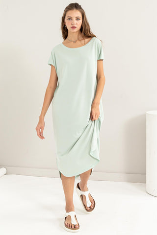 Shop Mint HYFVE Short Sleeve High-Low Slit Midi Dress - High-Quality U.S. Made Women’s Fashion with Free & Fast Shipping