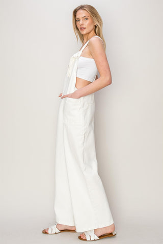 Shop Off White HYFVE Washed Twill Knotted Strap Overalls - High-Quality U.S. Made Women’s Fashion with Free & Fast Shipping