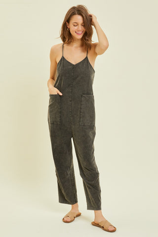 Shop Black HEYSON Full Size Mineral-Washed Oversized Jumpsuit with Pockets - High-Quality U.S. Made Women’s Fashion with Free & Fast Shipping