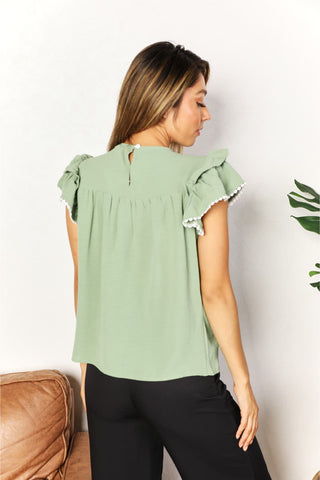 Shop Pleated Detail Flutter Sleeve Blouse - High-Quality U.S. Made Women’s Fashion with Free & Fast Shipping