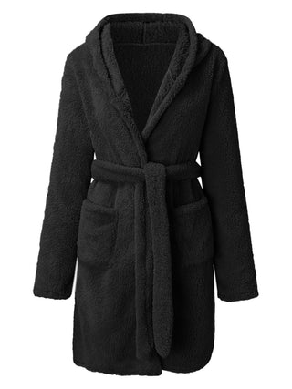 Shop Tie Waist Hooded Robe - High-Quality U.S. Made Women’s Fashion with Free & Fast Shipping