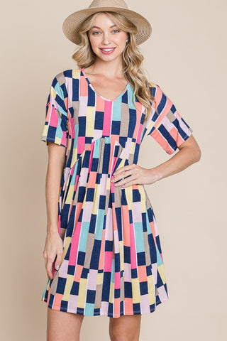 Shop Multicolor BOMBOM Ruched Color Block Short Sleeve Mini Dress - High-Quality U.S. Made Women’s Fashion with Free & Fast Shipping