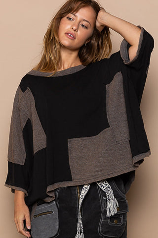 Shop POL Frayed Edge Patchwork Oversized T-Shirt - High-Quality U.S. Made Women’s Fashion with Free & Fast Shipping