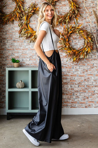 Shop First Love Drawstring Back Spaghetti Strap Wide Leg Overall - High-Quality U.S. Made Women’s Fashion with Free & Fast Shipping