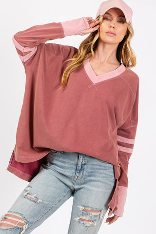 Shop Mulberry SAGE + FIG Mineral Wash Side Slit Contrast T-Shirt - High-Quality U.S. Made Women’s Fashion with Free & Fast Shipping