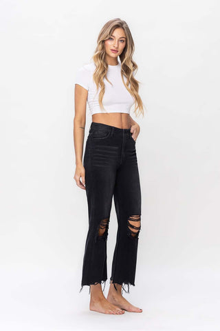 Shop Vervet by Flying Monkey Vintage Ultra High Waist Distressed Crop Flare Jeans - High-Quality U.S. Made Women’s Fashion with Free & Fast Shipping