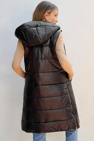 Shop Longline Hooded Sleeveless Puffer Vest - High-Quality U.S. Made Women’s Fashion with Free Fast Shipping