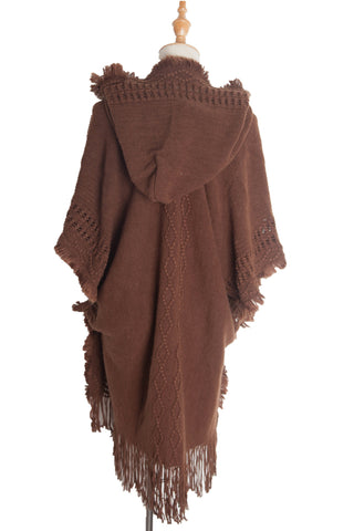 Shop Fringe Hem Hooded Poncho - High-Quality U.S. Made Women’s Fashion with Free Fast Shipping