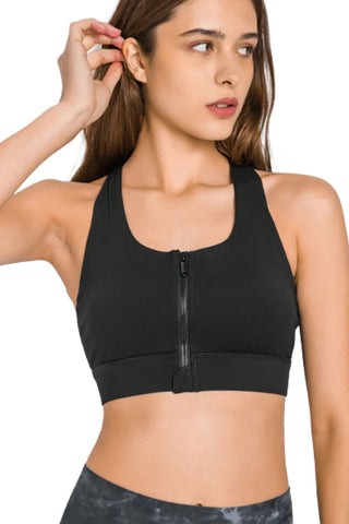 Shop Millennia Zip Up Racerback Sports Bra - High-Quality U.S. Made Women’s Fashion with Free & Fast Shipping