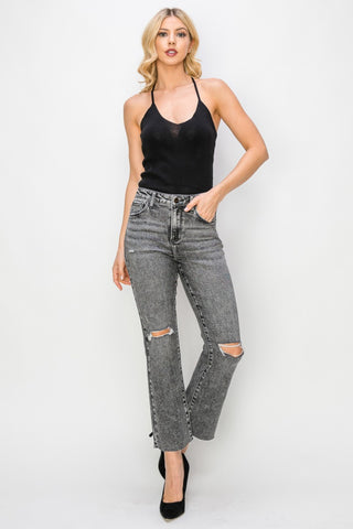 Shop RISEN High Waist Distressed Straight Jeans - High-Quality U.S. Made Women’s Fashion with Free & Fast Shipping