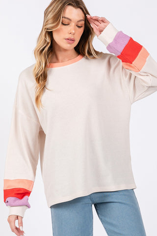 Shop SAGE + FIG Color Block Waffle Knit T-Shirt - High-Quality U.S. Made Women’s Fashion with Free & Fast Shipping