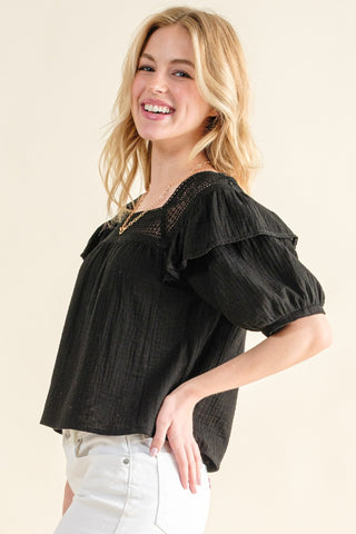 Shop And The Why Square Neck Ruffled Blouse - High-Quality U.S. Made Women’s Fashion with Free & Fast Shipping