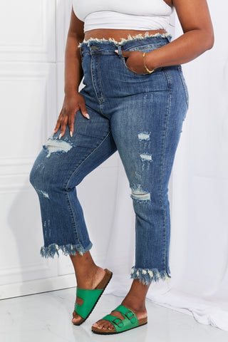 Shop RISEN Full Size Undone Chic Straight Leg Jeans - High-Quality U.S. Made Women’s Fashion with Free & Fast Shipping