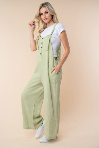 Shop White Birch Texture Sleeveless Wide Leg Jumpsuit - High-Quality U.S. Made Women’s Fashion with Free & Fast Shipping