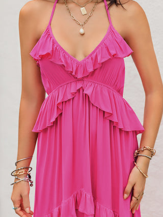 Shop Ruffled Halter Neck Maxi Dress - High-Quality U.S. Made Women’s Fashion with Free & Fast Shipping