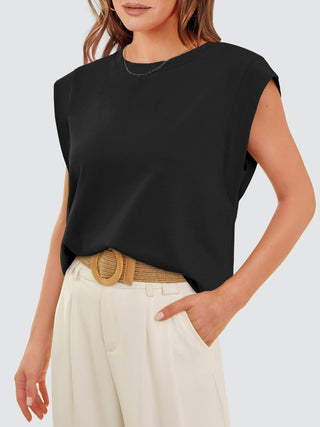 Shop Round Neck Cap Sleeve Tank - High-Quality U.S. Made Women’s Fashion with Free Fast Shipping