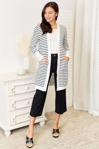 Shop Double Take Striped Open Front Longline Cardigan - High-Quality U.S. Made Women’s Fashion with Free & Fast Shipping