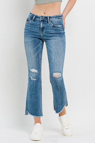 Shop Vervet by Flying Monkey Full Size Mid Rise Distressed Cropped Flare Jeans - High-Quality U.S. Made Women’s Fashion with Free & Fast Shipping