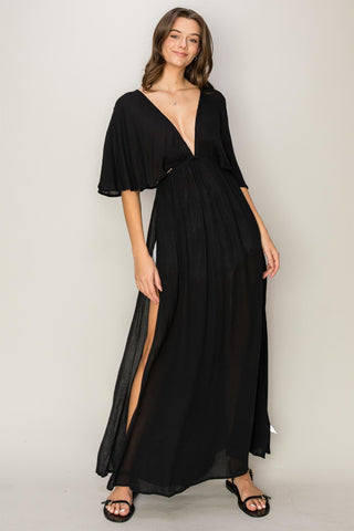 Shop Black HYFVE Tie Back Maxi Split Cover Up Dress - High-Quality U.S. Made Women’s Fashion with Free & Fast Shipping