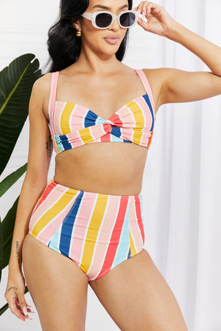 Shop Marina West Swim Take A Dip Twist High-Rise Bikini in Stripe - High-Quality U.S. Made Women’s Fashion with Free & Fast Shipping