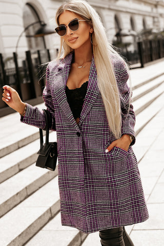 Shop Plaid Lapel Collar Longline Blazer - High-Quality U.S. Made Women’s Fashion with Free & Fast Shipping