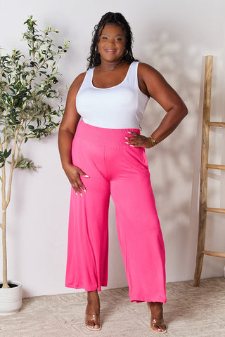 Shop Double Take Full Size Smocked Wide Waistband Wide Leg Pants - High-Quality U.S. Made Women’s Fashion with Free & Fast Shipping