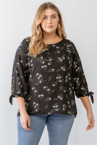 Shop Zenobia Plus Size Floral Round Neck Blouse - High-Quality U.S. Made Women’s Fashion with Free & Fast Shipping